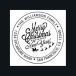 Sello Automático Vintage Christmas New Year Round Address<br><div class="desc">Navidades familia vuelta dirección sellado por sí mismo con tu nombre y dirección en tipografía elegante con una imagen de Feliz Año Nuevo pintada a mano y pintada a mano. Simplemente agrega tu nombre y dirección. Diseñado exclusivamente para usted por Happy Dolphin Studio. Si necesita ayuda o productos coincidentes, póngase...</div>