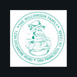 Sello Automático Vintage Christmas Snowman Round Return Address<br><div class="desc">Navidades familia vuelta dirección sellado por sí mismo con su nombre y dirección en tipografía verde elegante con una imagen de muñeco de nieve de la Navidad pintada a mano. Simplemente agrega tu nombre y dirección. Diseñado exclusivamente para usted por Happy Dolphin Studio. Si necesita ayuda o productos coincidentes, póngase...</div>