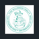 Sello Automático Vintage Christmas Snowman Round Return Address<br><div class="desc">Navidades familia vuelta dirección sellado por sí mismo con su nombre y dirección en tipografía verde elegante con una imagen de muñeco de nieve de la Navidad pintada a mano. Simplemente agrega tu nombre y dirección. Diseñado exclusivamente para usted por Happy Dolphin Studio. Si necesita ayuda o productos coincidentes, póngase...</div>