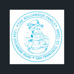 Sello Automático Vintage Christmas Snowman Round Return Address<br><div class="desc">Navidades familia vuelta dirección sellado por sí mismo con tu nombre y dirección en tipografía elegante de tinta azul con una imagen de muñeco de nieve de la Navidad pintada a mano. Simplemente agrega tu nombre y dirección. Diseñado exclusivamente para usted por Happy Dolphin Studio. Si necesita ayuda o productos...</div>