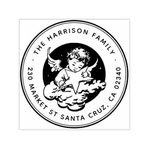 Sello Automático Vintage Christmas Star Angel Name & Return Address