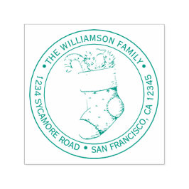 Sello Automático Vintage Christmas Stocking Return Address Green
