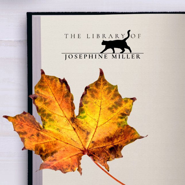 Sello Automático Vintage Elegant Cat Custom Name Library (Perfect for a cat lover!)