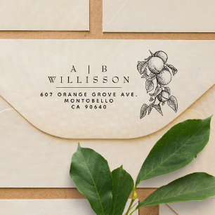 Sello Automático Vintage Elegante Naranjas Botánicos Dirección de R