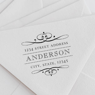 Sello Automático Vintage Floral Deco Family Name Return Address