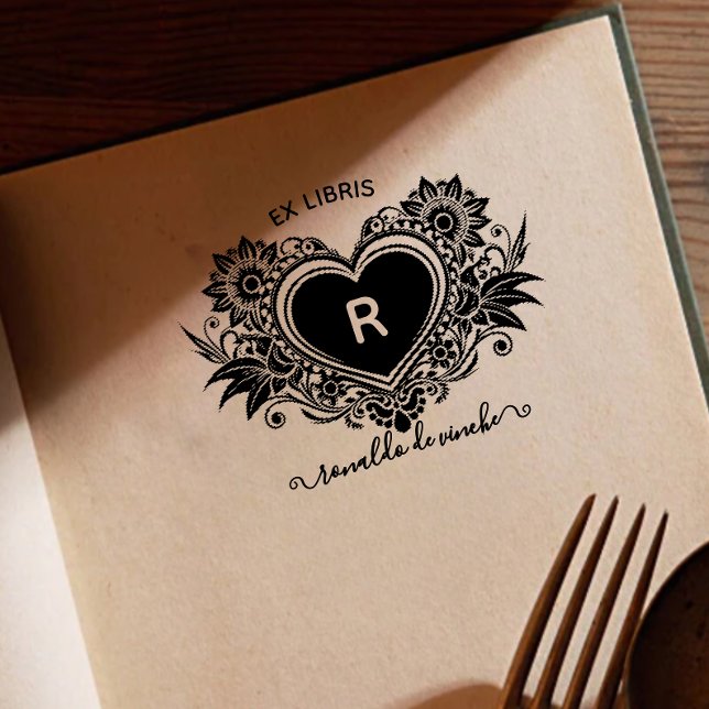 Sello Automático Vintage Floral Heart Monograma Ex libris (Subido por el creador)