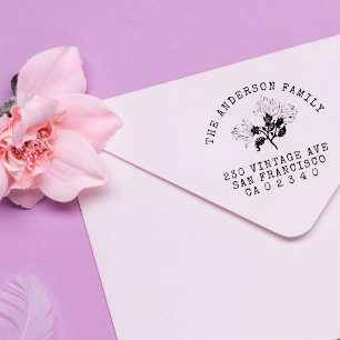 Sello Automático Vintage Flowers Personalizado Nombre de familia Di