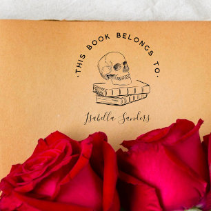 Sello Automático Vintage Script Gótico Skull Book De La Biblioteca