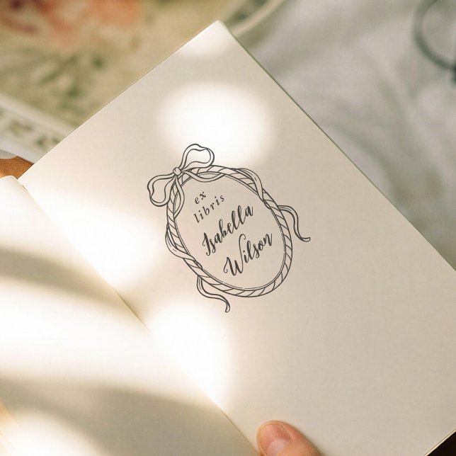 Sello Automático Vintage Whimsical Bow Calligraphy Ex Libris Book (Subido por el creador)