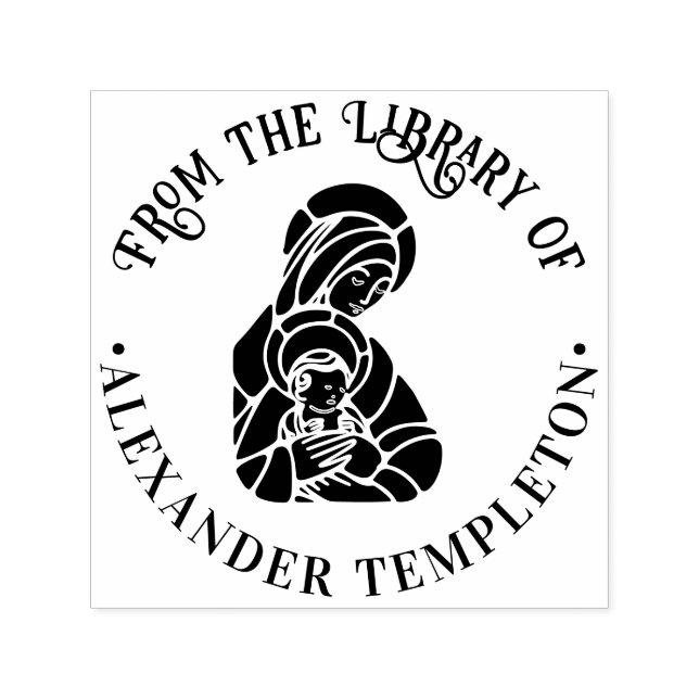 Sello Automático Virgin Mother Mary Baby Jesus Library Book Name (Diseño)