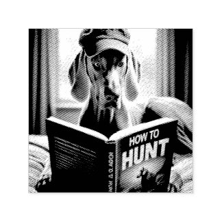 Sello Automático Weimaraner lee un libro sobre cómo cazar