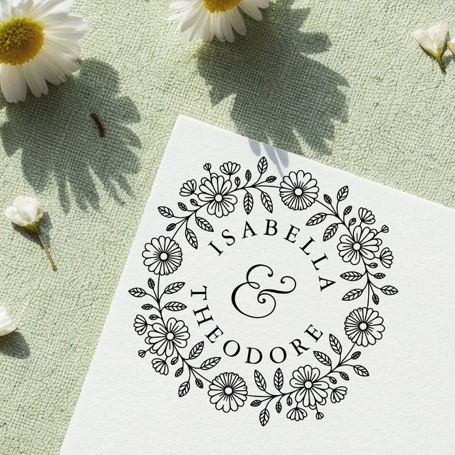 Sello Automático Whimsical Floral Wreath Self-Inking Couple's Stamp (Subido por el creador)
