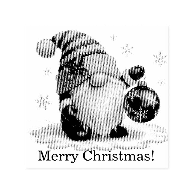 Sello Automático Whimsical Gnome With Ornament Christmas Ornament (Diseño)