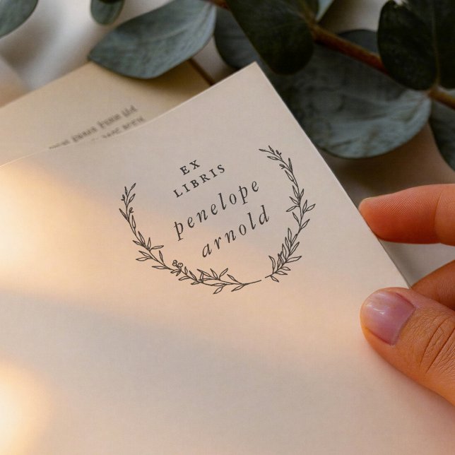 Sello Automático Whimsical Hand Drawn Wreath Ex Libris Book (Subido por el creador)