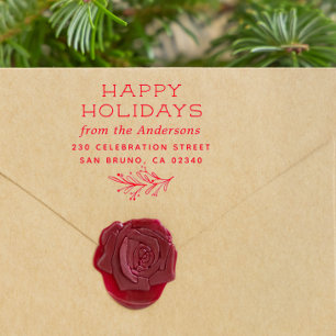Sello Automático Winter Sprig Happy Holidays Name & Return Address
