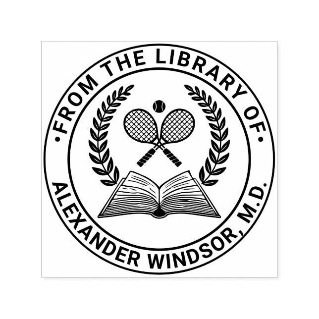 Sello Automático Wreath del libro Racquets de tenis #1LR Nombre del (Diseño)