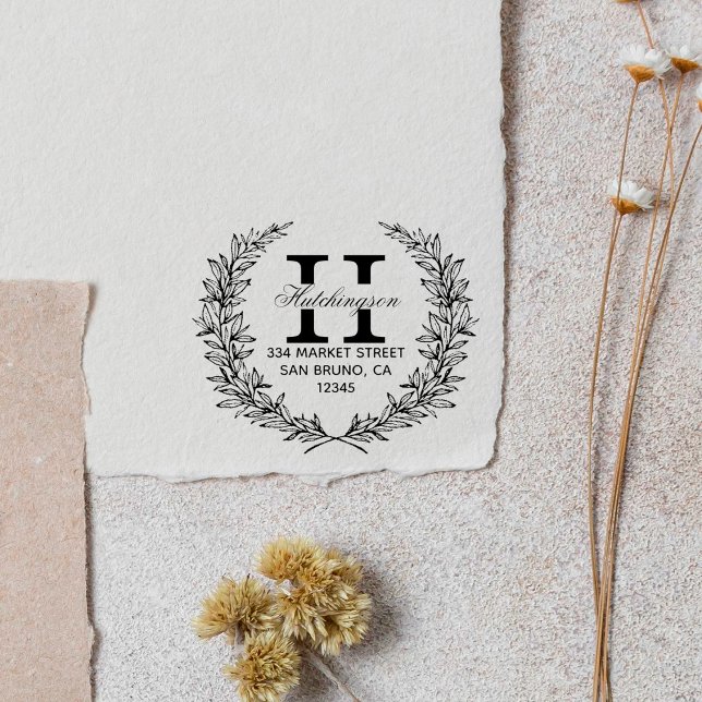 Sello Automático Wreath floral de mano verde | Dirección de devoluc (Subido por el creador)