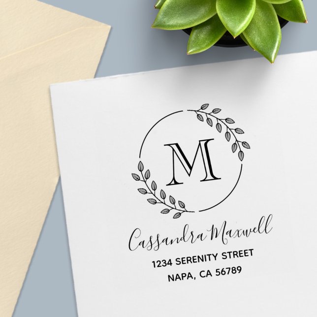 Sello Automático Wreath redonda, deja la dirección Monograma 2 (Subido por el creador)