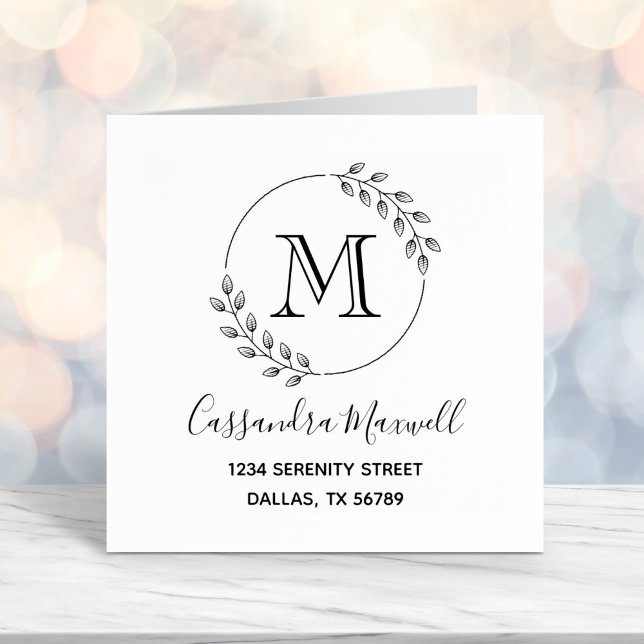 Sello Automático Wreath redonda, deja la dirección Monograma 2 (Subido por el creador)