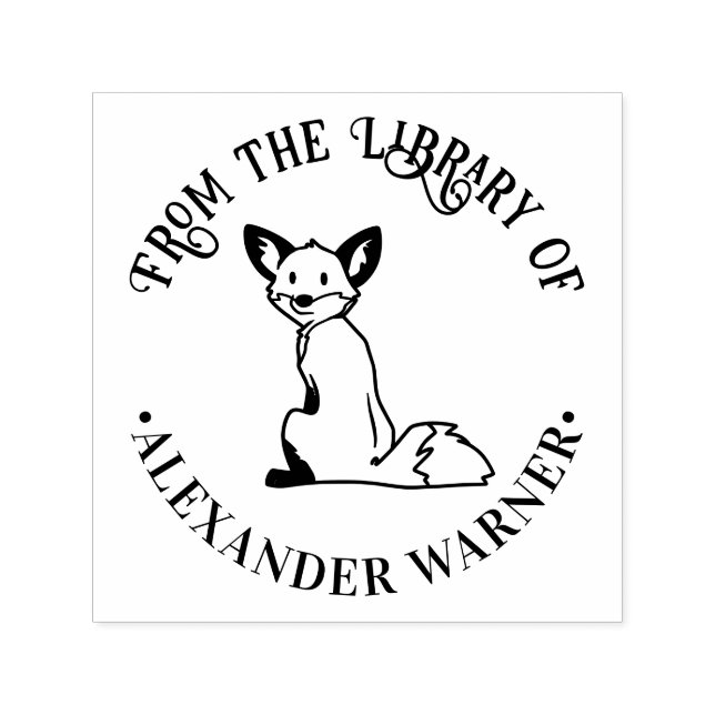 Sello Automático Zorro Rústico Sentado #2 Nombre del Libro de la Bi (Diseño)