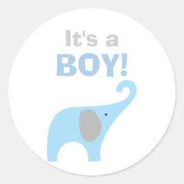 Sello Baby Shower de elefante azul y gris