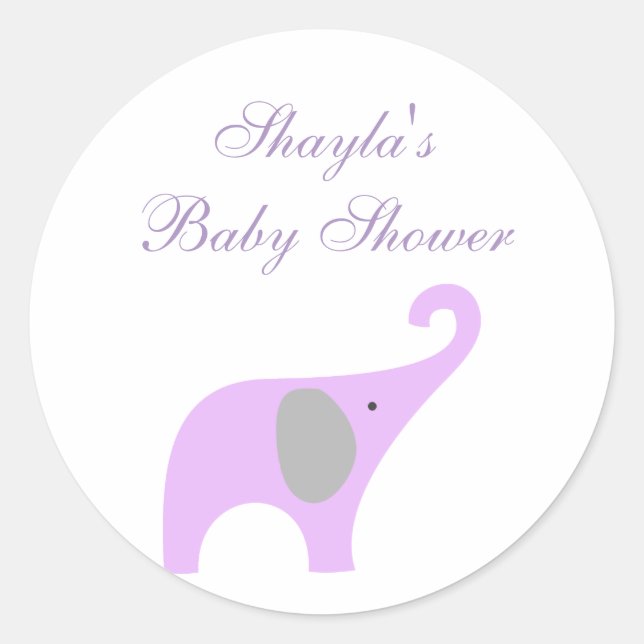 Sello Baby Shower de elefante morado y gris (Anverso)