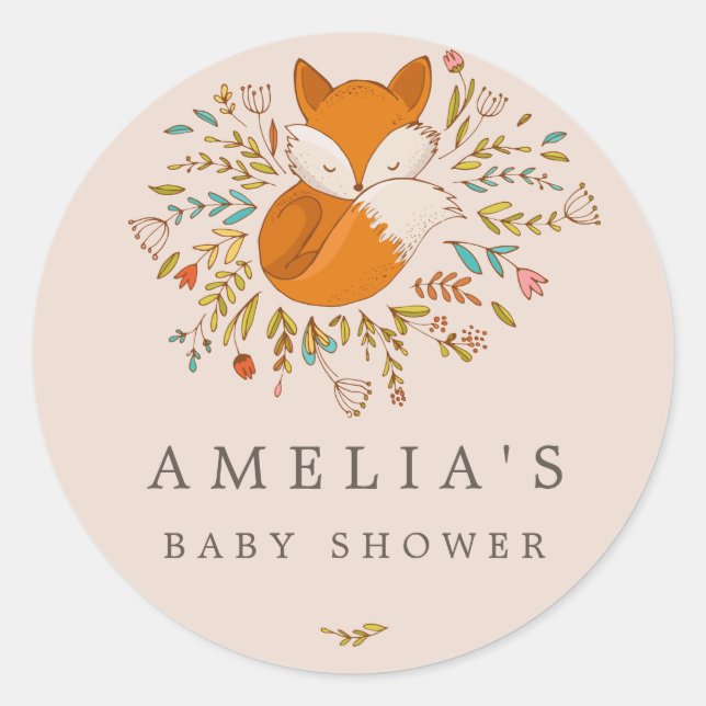 Sello Baby Shower Favorito de Pink Woodland Fox (Anverso)