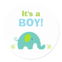 Sello Baby Shower para elefantes azules y verdes