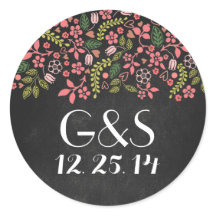 Sello boda con pizarra rústica floral