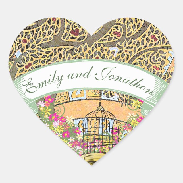 Sello Boda de roble floral rosa y amarillo (Anverso)