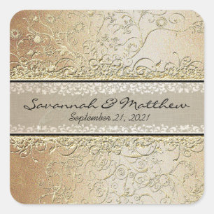 Sello Boda Gold y Black Swirl Square
