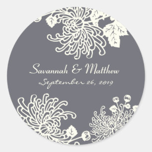 Sello cardíaco de Boda floral moderno gris carbón 