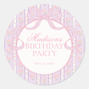 Sello Circular de Cumpleaños Floral Antiguo Morado