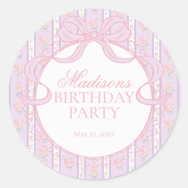 Sello Circular de Cumpleaños Floral Antiguo Morado (Anverso)