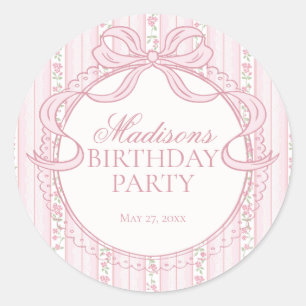 Sello Circular de Cumpleaños Floral Antiguo Rosa E