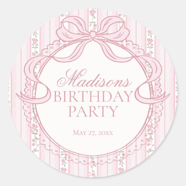 Sello Circular de Cumpleaños Floral Antiguo Rosa E (Anverso)