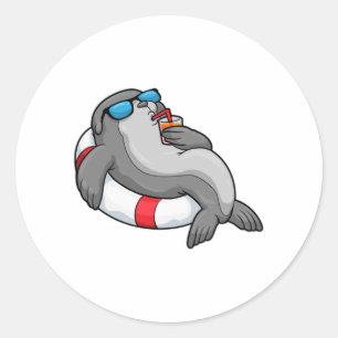 Sello con anillo de natación y bebida