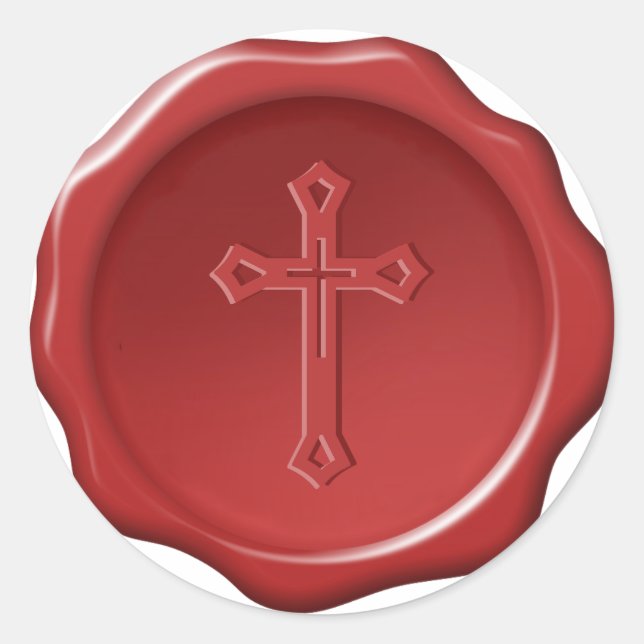 Sello Cruz Religioso de Cera Roja Sticker (Anverso)