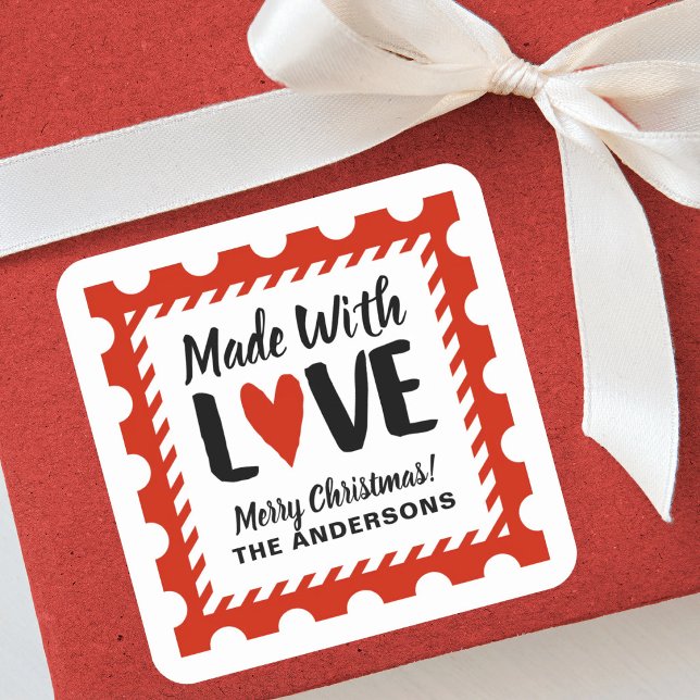 Sello de Adhesivo de Navidad Hecho Con Amor (A fun Christmas made with. love gift sticker for you handmade and homemade holiday gifts)