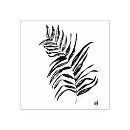 Sello de arte maderero con hoja de palma dibujada 