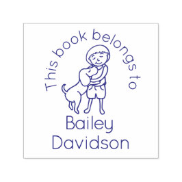 Sello de biblioteca de niños con nombre de perro y