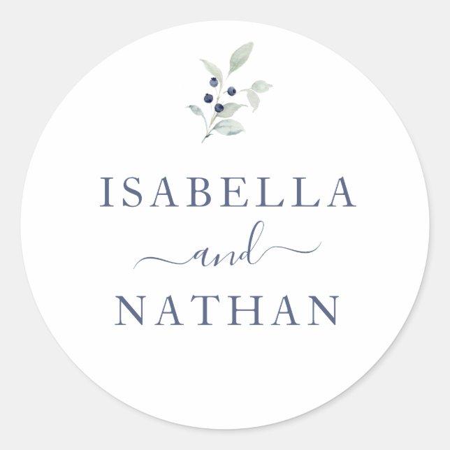 Sello de boda botánico acuarela Chic Sage Navy (Anverso)