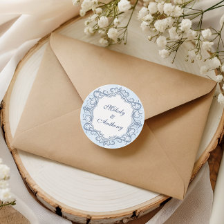 Sello de Boda con Monograma Ornamentado Azul Franc