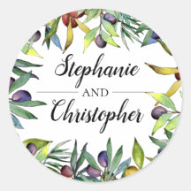 Sello de Boda de acuarela toscana de aceitunas sal