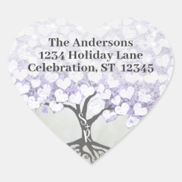 Sello de boda de árbol de hoja de corazón lavanda