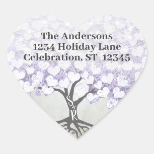Sello de boda de árbol de hoja de corazón lavanda 