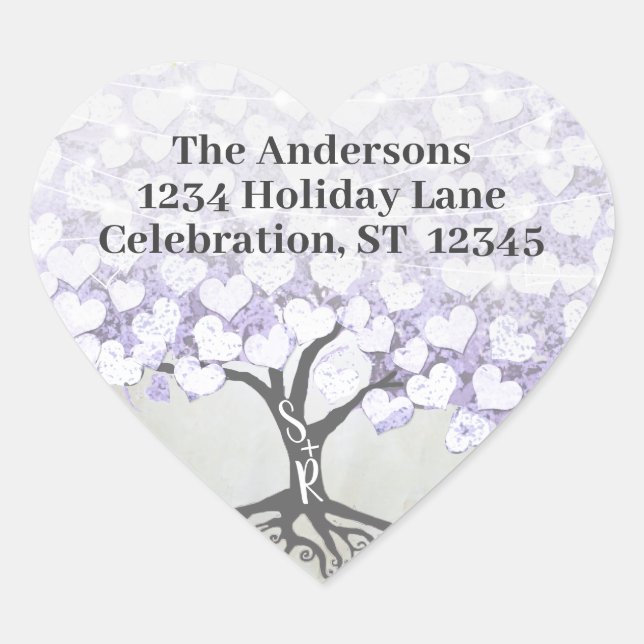 Sello de boda de árbol de hoja de corazón lavanda  (Anverso)