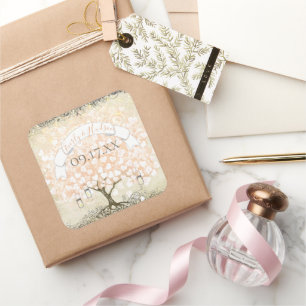 Sello de Boda de árbol de hojas de corazón de cora