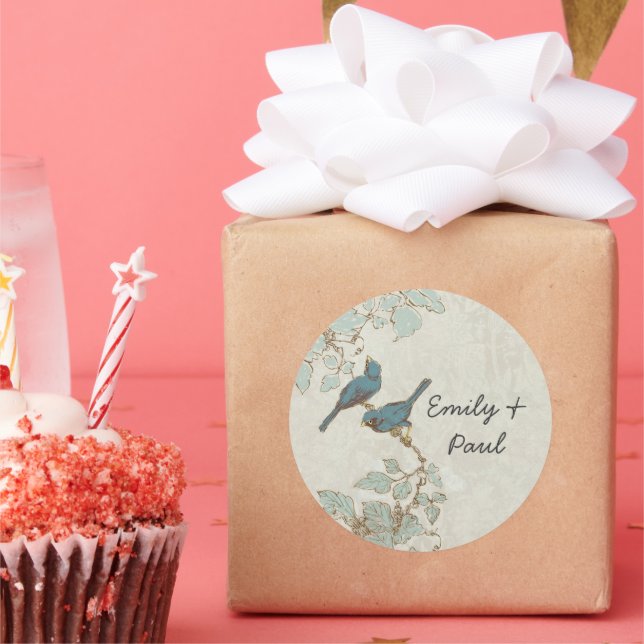 Sello de Boda de aves Verde azuladas Vintage (Fiesta)