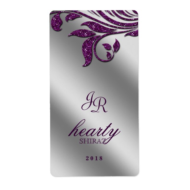 Sello de Boda de hoja de vino Sparkle Purple Silve (Frente)